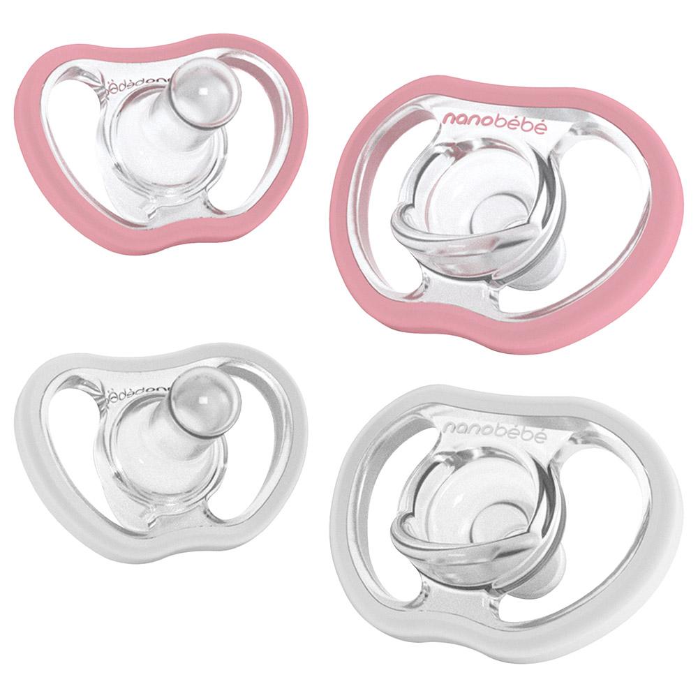 لهاية أطفال (مصاصة) 4 قطع - أبيض و زهري Nanobebe - Baby Active Pacifiers Pack Of 4