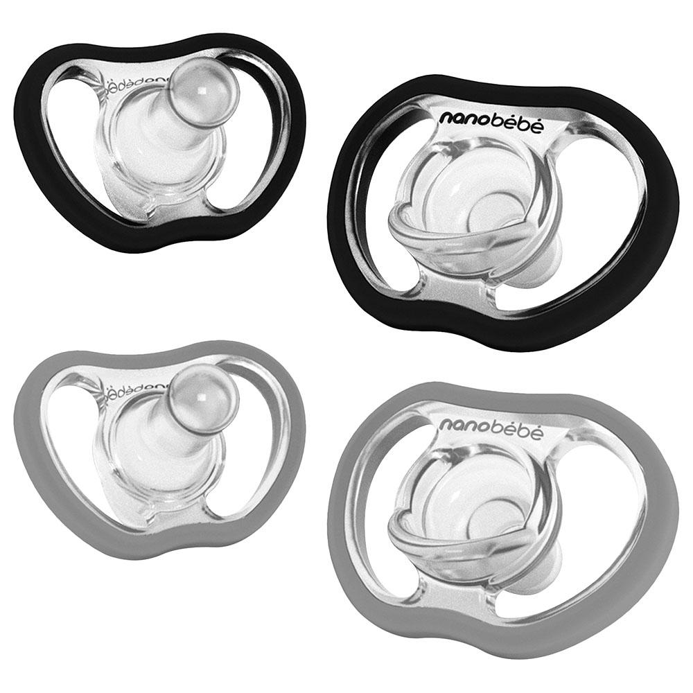 لهاية أطفال (مصاصة) 4 قطع - أسود ورمادي Nanobebe - Baby Active Pacifiers Pack Of 4