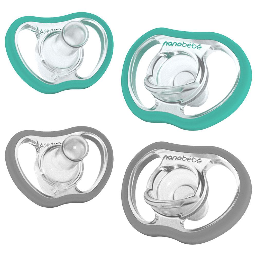 Nanobebe - Baby Active Pacifiers Pack Of 4 - Teal & Grey