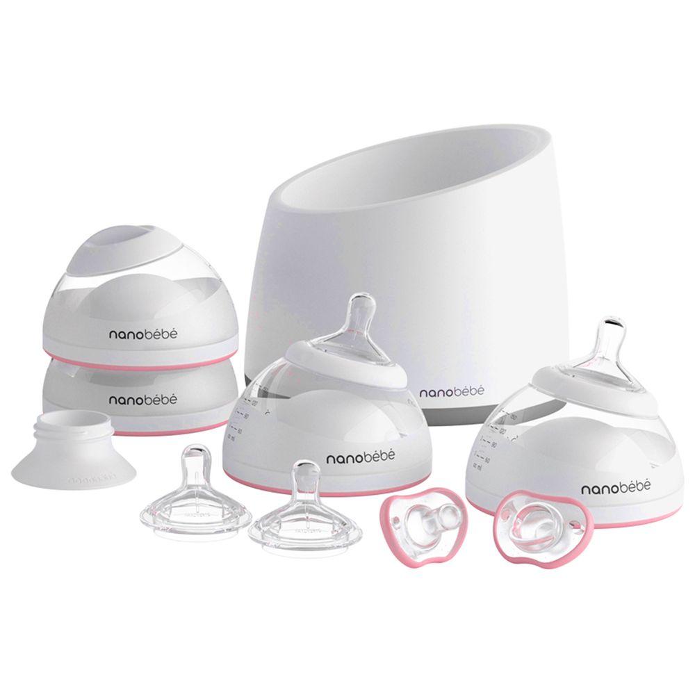 ادوات الرضاعة (لهايات - جهاز تسخين غير كهربائي - شفاط حليب) زهري نانو بيبي Nanobebe Breastmilk Feeding Starter Set Pink