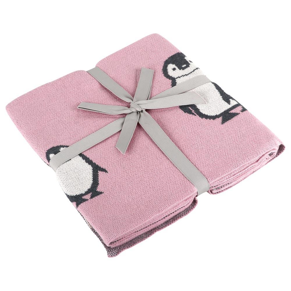 Pluchi - Knitted Kids Blanket Penguin Family - Pink