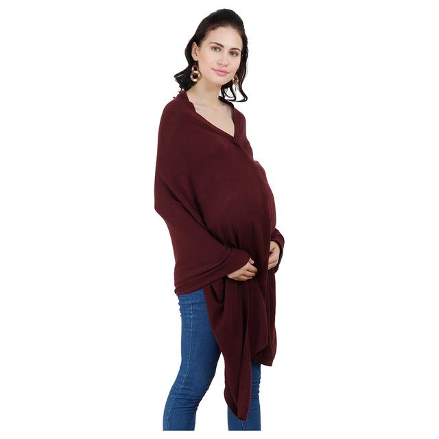 Pluchi - Knitted Nursing Poncho Frida - Maroon - SW1hZ2U6NjY3NDM1