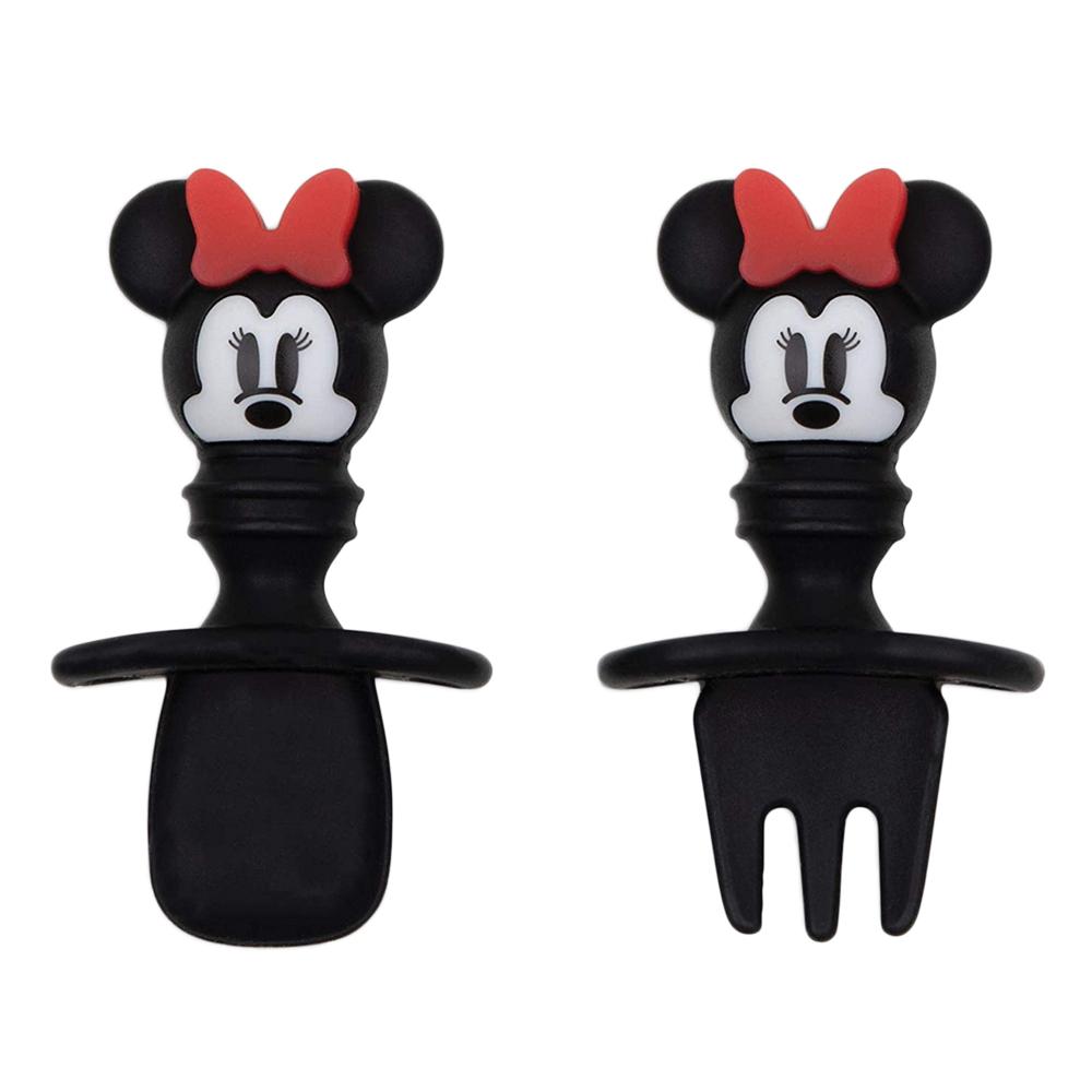 Bumkins - Minnie Mouse Silicone Chewtensils, Baby Fork And Spoon Set