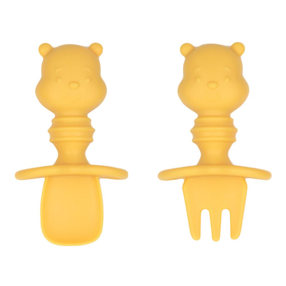 ملعقة و شوكة للأطفال من بمكينز  Bumkins - Winnie The Pooh Silicone Chewtensils, Baby Fork And Spoon Set