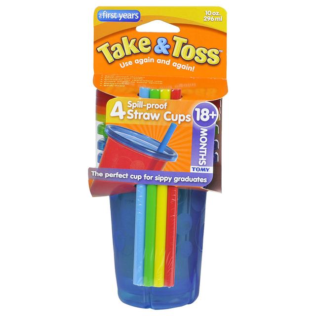 طقم أدوات مائدة للأطفال بلاستيك حزمة 16في1 Take And Toss Straw Cups & Multi-Pack Feeding Set - The First Years - SW1hZ2U6NjY3Njkw