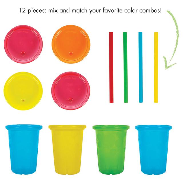 طقم أدوات مائدة للأطفال بلاستيك حزمة 16في1 Take And Toss Straw Cups & Multi-Pack Feeding Set - The First Years - SW1hZ2U6NjY3Njk0