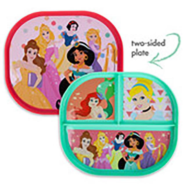 صحن بلاستيك مقسم مع كوب شرب للأطفال حزمة 4في1 Princess Take & Toss Sippy Cup & Two Sided Plate  - The First Years - SW1hZ2U6NjY3NzIy