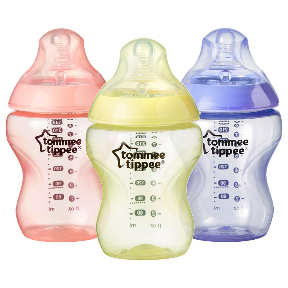 رضاعة أطفال بلاستيك 260ml  تدفق بطيء ضد المغص الحزمة 3في1 Tommee Tippee Closer to Nature Feeding Bottle