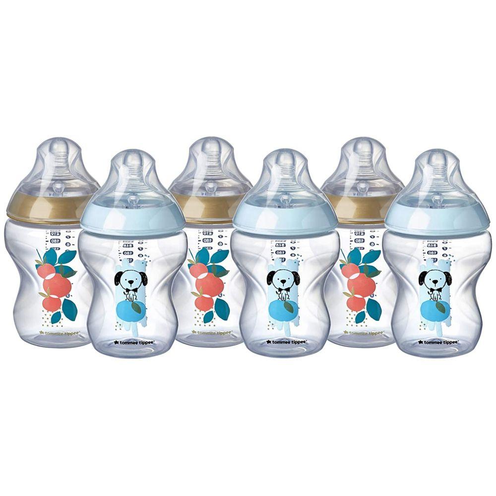 Tommee Tippee - Closer to Nature Bottle 260ml Pack Of 6 - Blue & Brown