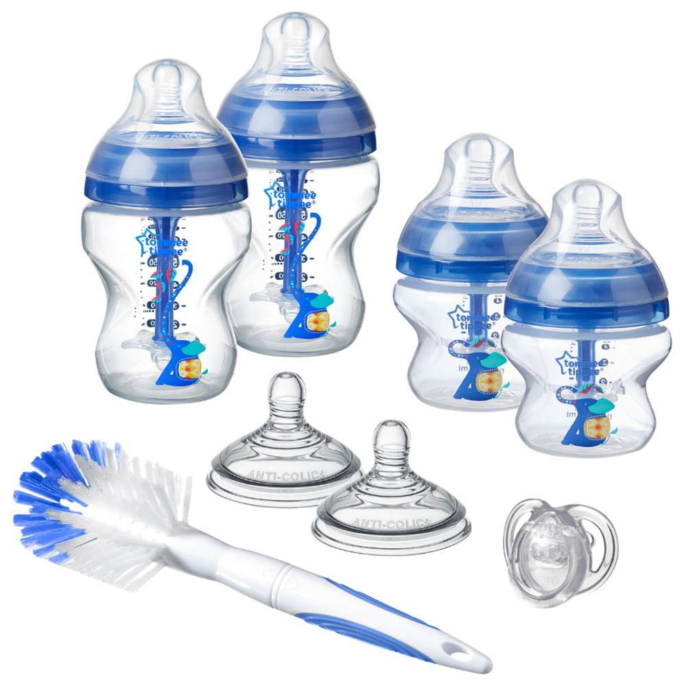 مجموعة رضاعات الأطفال مع فرشاة وحلم رضاعة  Tommee Tippee Advanced Anti-Colic Starter Bottle Kit