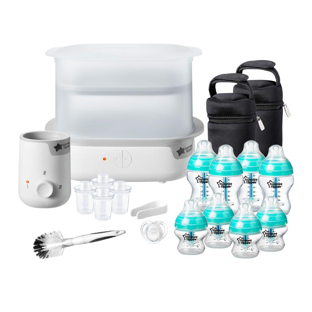 مجموعة رضاعات الأطفال مع جهاز تعقيم الرضاعات وفرشاة Tommee Tippee Anti-Colic Complete Feeding Set