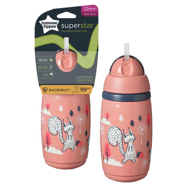 مطارة ماء للأطفال بمصاصة 266ml وردي Superstar Insulated Straw Cup - Tommee Tippee - SW1hZ2U6NjY4NzA1