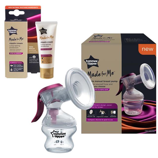 مضخة حليب الام يدوية مع كريب ترطيب الحلمة Made For Me Breast Feeding Combo 10 - Tommee Tippee - SW1hZ2U6NjY5MTE1