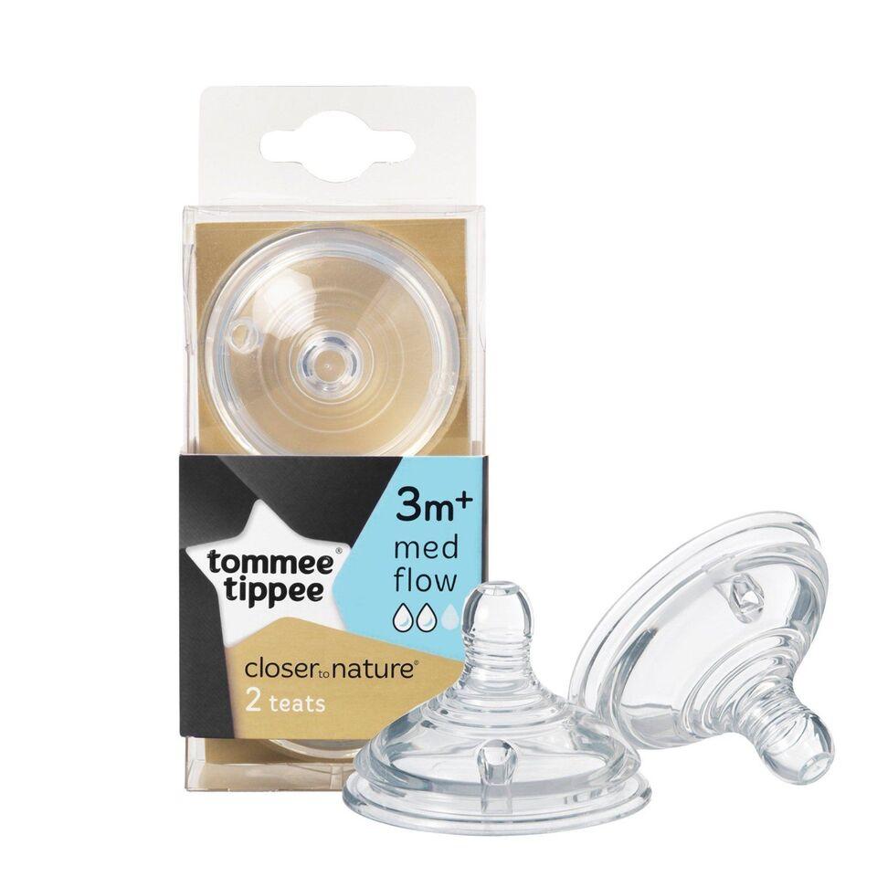 Tommee Tippee Closer to Nature Teats, Medium Flow x2 -Clear