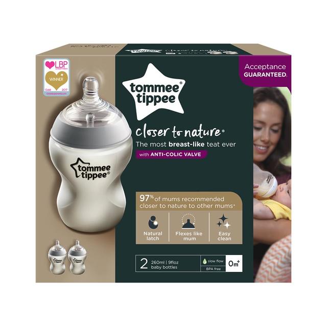 رضاعة أطفال ضد المغص 260ml حزمة 2في1 Tommee Tippee Closer to Nature Feeding Bottle