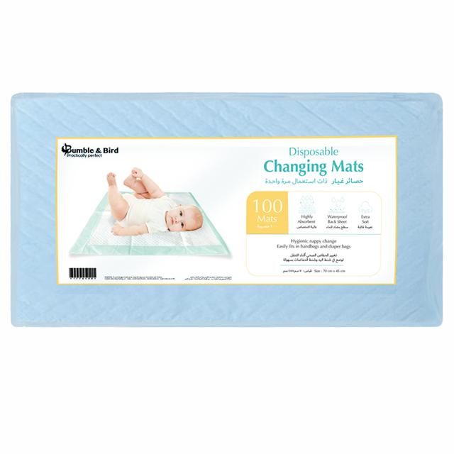 حصيرة تغيير الحفاض للأطفال عدد 100 قطعة لون أزرق بامبل اند بيردDisposable Changing Mats - Bumble & Bird - SW1hZ2U6NjYxODQz