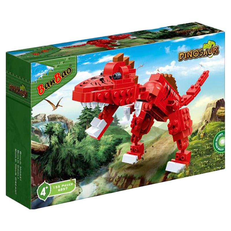 مكعبات على شكل ديناصور لون أحمر 155 قطعة Banbao Dinosaur Building Set
