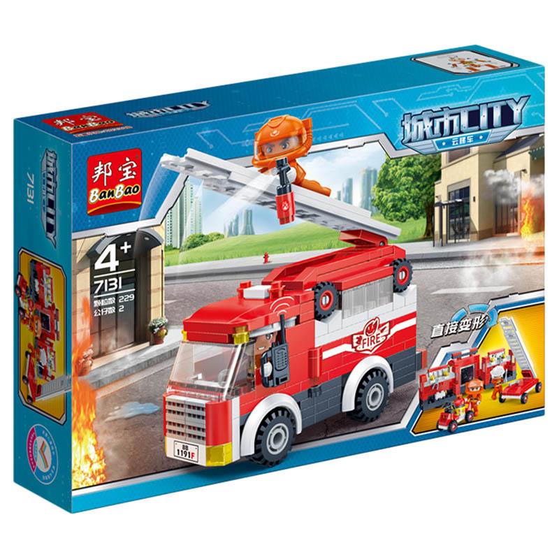مكعبات على شكل سيارة إطفاء 229 قطعة Banbao Fire Ladder Truck Building Set
