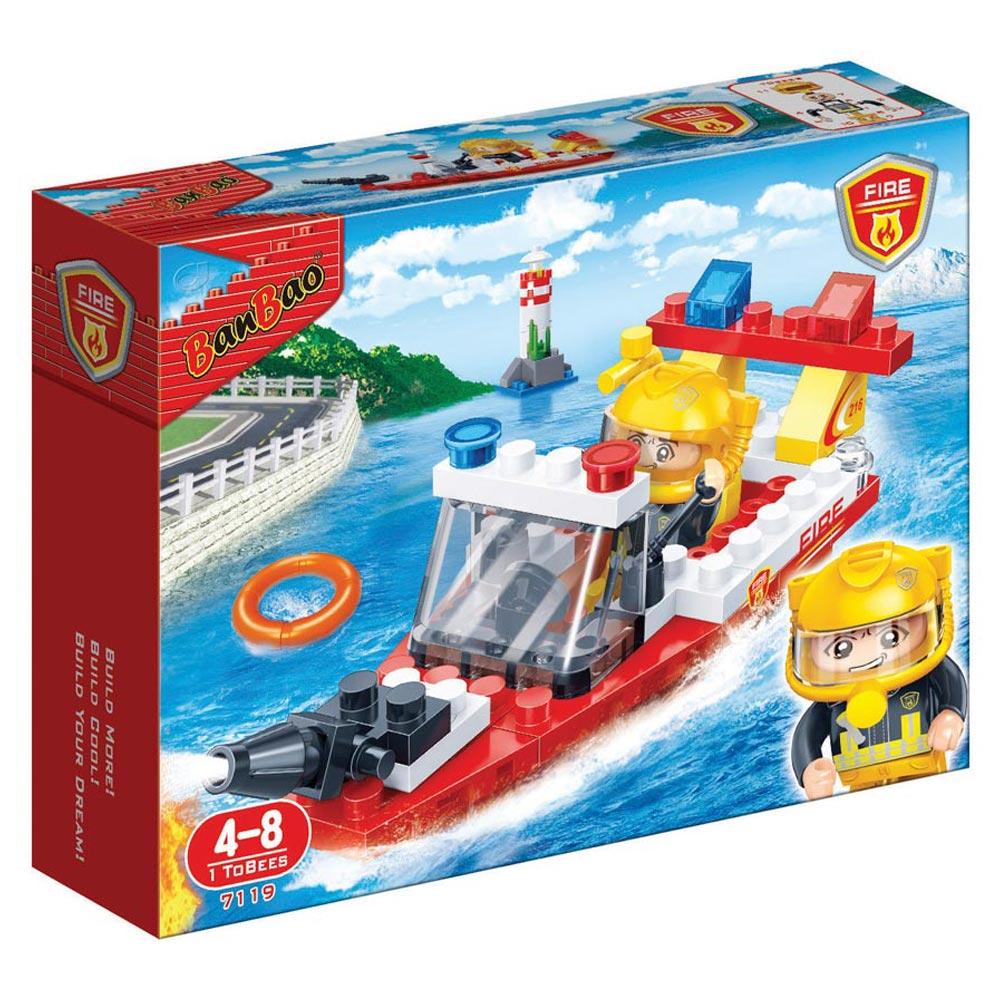 مكعبات على شكل قارب إطفاء 62 قطعة Banbao Fire Series Fire Rescue Boat