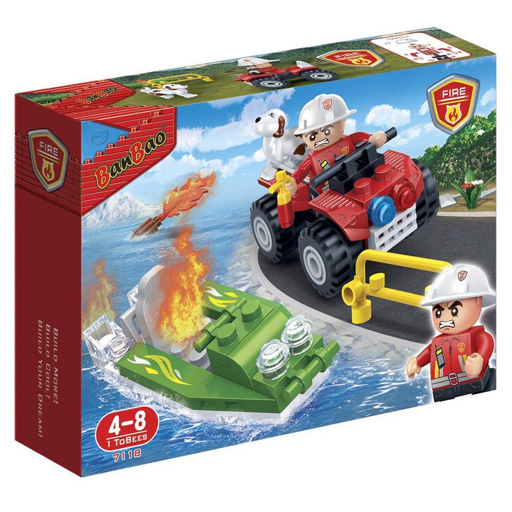 مجموعة مكعبات إطفاء الحرائق 62 قطعة Banbao Fire Series Fireman Car & Boat