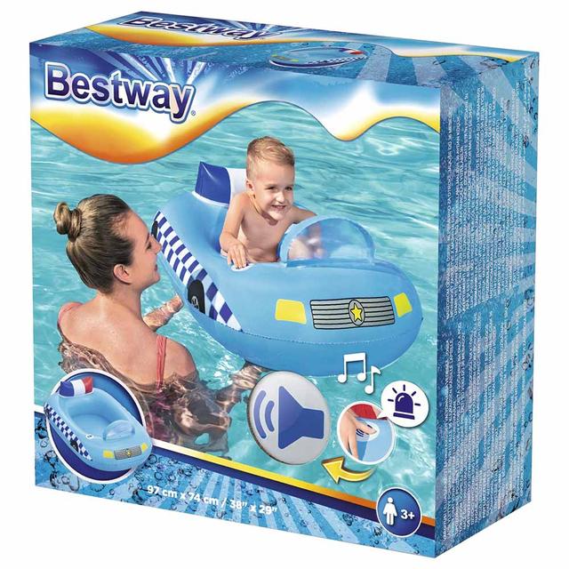 عوامة سباحة على شكل سيارة شرطة للأطفال من عمر 3 سنوات فما فوق من بيست واي Bestway UV Care Fun Speakers Police Boat - SW1hZ2U6Njg5MTQ4