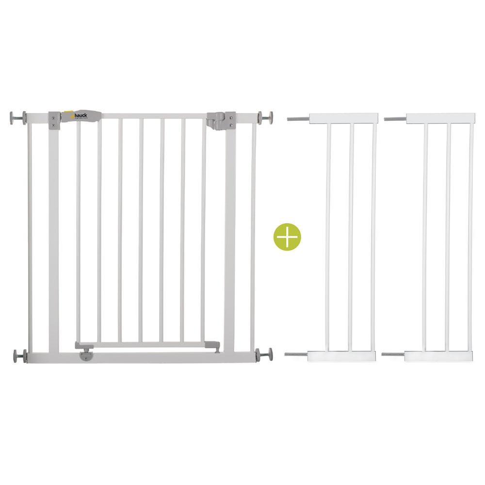 بوابة أمان معدنية إغلاق ذاتي لحماية الأطفال 75-80 سم وبوابتي تمديد 21 سم هوك Hauck - Open'N Stop Safety Gate W/ 2 x 21 cm Extension White