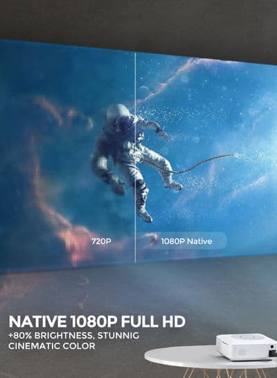 بروجكتر منزلي أندرويد Wownect Mini Android Projector 7000 Lumens Screen With Projector Screen مع شاشة عرض بمقاس 150 بوصة