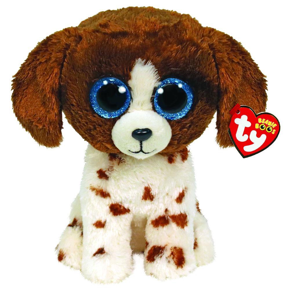 دمية محشوة على شكل كلب لون أبيض و بني حجم متوسط Ty Beanie Boos Dog Muddles Plush Regular