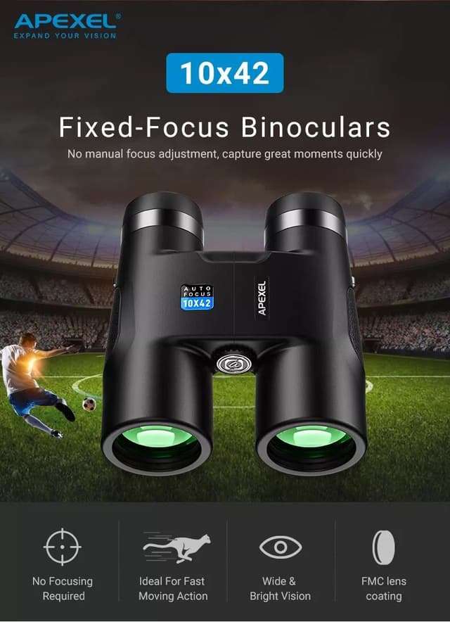 Apexel 10x42 Fixed Focus Binoculars Autofocus Telescope