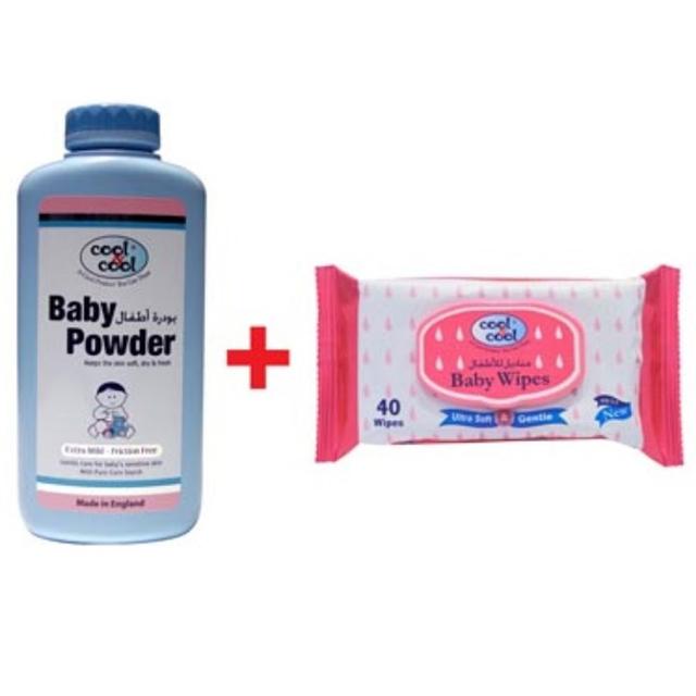 Cool &amp; Cool Cool&Cool - Baby Powder 500gm + Baby Wipes Regular 40's Free - SW1hZ2U6OTMzNTg1