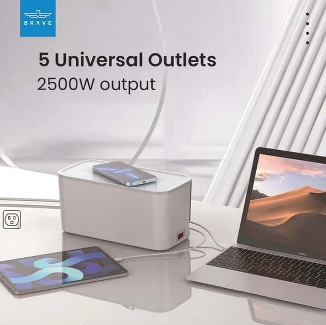 توصيلة كهرباء 2 متر مع منظم أسلاك Brave Power Strip Box 15W Wireless Charger