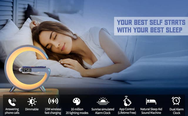 مصباح طاولة أباجورة RGB متعدد الاستعمالات مع شاحن لاسلكي N69 Multifunction Alarm clock BT 5.0 Speakers LED Night lamp