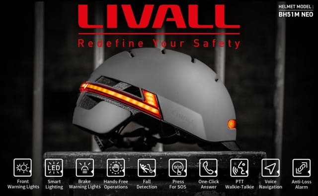 خوذة دراجة ذكية Livall BH51M NEO Helmet With Brake Warning مع مصابيح LED أمامية وخلفية
