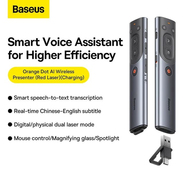 Baseus Orange Dot Wireless Presenter (Red Laser) Grey