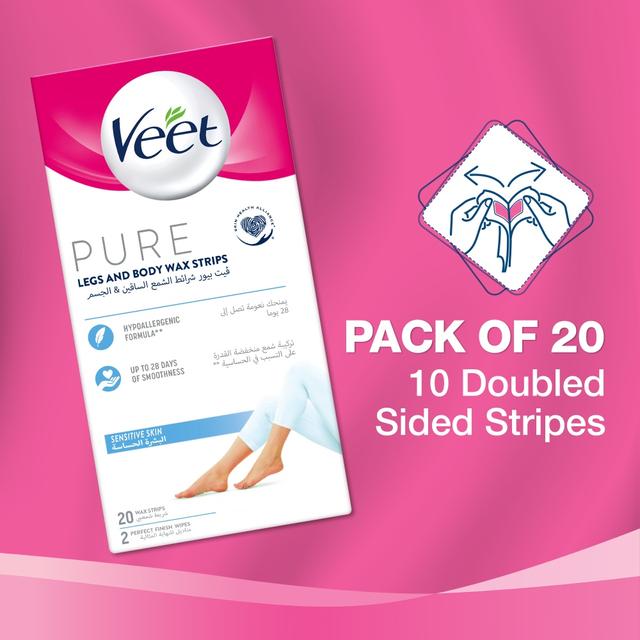 شرائط الشمع لإزالة شعر الساقين والجسم 20 شريطة فيت Veet Body Wax Strips For Sensitive Skin Pack of 20 - SW1hZ2U6OTI5OTYw