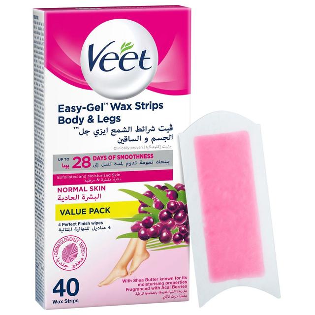 فيت شرائط الشمع لإزالة شعر الجسم والساقين للبشرة العادية حزمة 40 شريط فيت Veet Hair Removal Cold Wax Strips Pack Of 40 - SW1hZ2U6OTI5OTgy