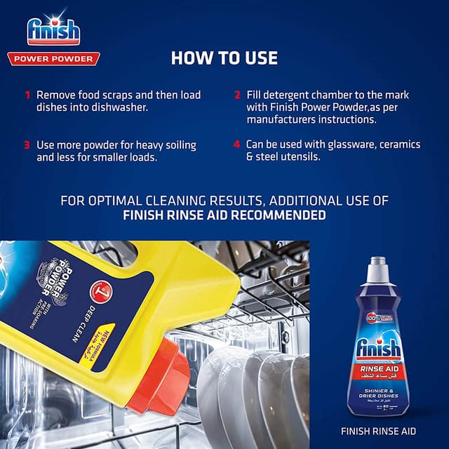 Finish Powder Dishwasher Detergent, Lemon Scented, 1Kg Jomla.ae