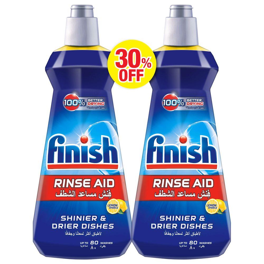 مساعد الشطف السائل بعطر الليمون المنعش  من فنش عبوتين 400 مل Finish Rinse Aid Liquid Dishwash Lemon Sparkle