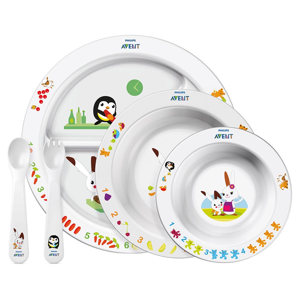 صحن للأطفال فيليبس افنت مجموعة 5 في 1 Philips Avent Mealtime Set 6M+