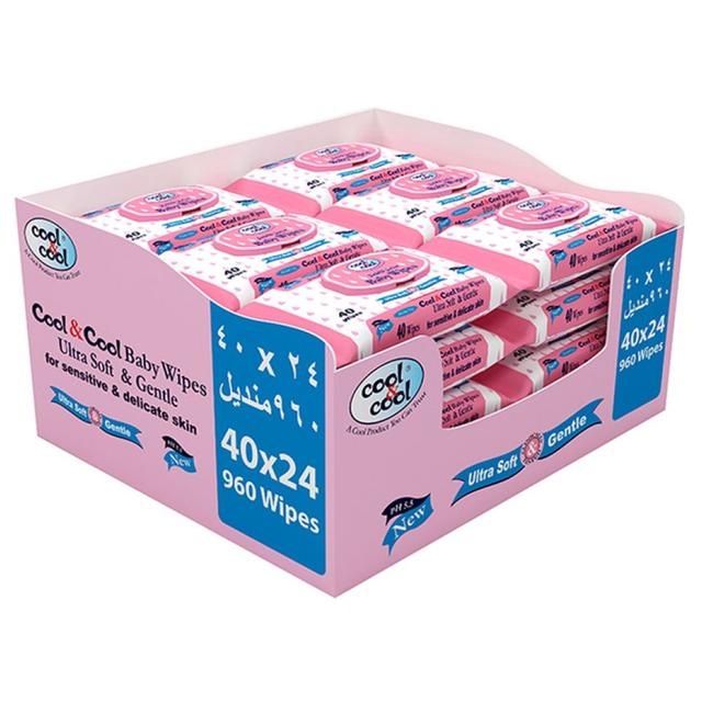 وايبس للأطفال حزمة 40×24 منديل كول اند كول Cool & Cool Premium Baby Wipes 40'sx24 960 Wipes - SW1hZ2U6OTM2MDgy