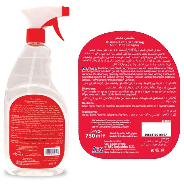 مطهر ومعقم بخاخ مضاد للبكتيريا 750 مل كول اند كول Cool & Cool Disinfectant and Sanitizing Spray 750ml x 6 - SW1hZ2U6OTM1OTI5