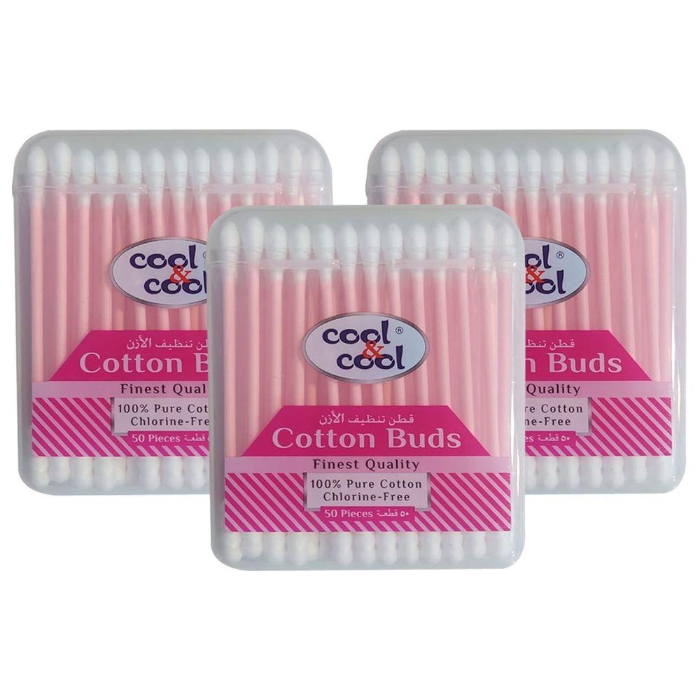 Cool &amp; Cool Cool & Cool - 50 Cotton Buds Paper Sticks - Pack of 3 - Pink