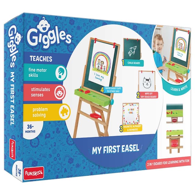 لعبة الرسام للاطفال سبورة مغناطيسية هيكل خشبي فونسكول Funskool Wooden Frame Magnetic Board My First Easel