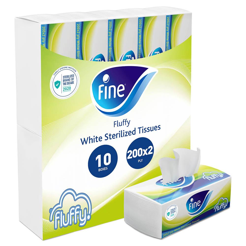 Fine Fluffy Sterilized Facial Tissues 200X2 Ply - Pack of 10