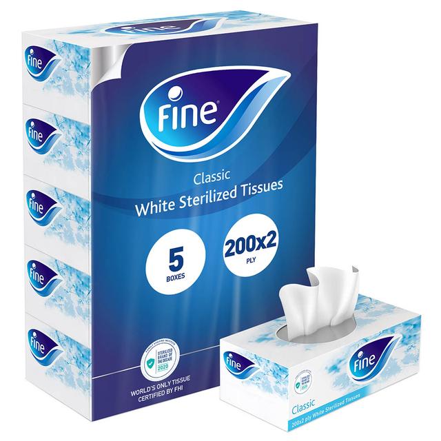 مناديل معقمة فاين 5 صناديق 200 منديل Fine Sterilized Facial Tissues 200X2 Ply Pack of 5 Boxes - SW1hZ2U6OTM3NDc3