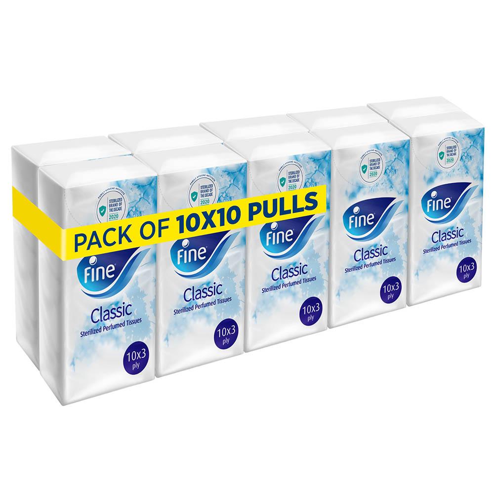 Fine Facial White Tissues Pocket 10X3 Ply - Pack of 10