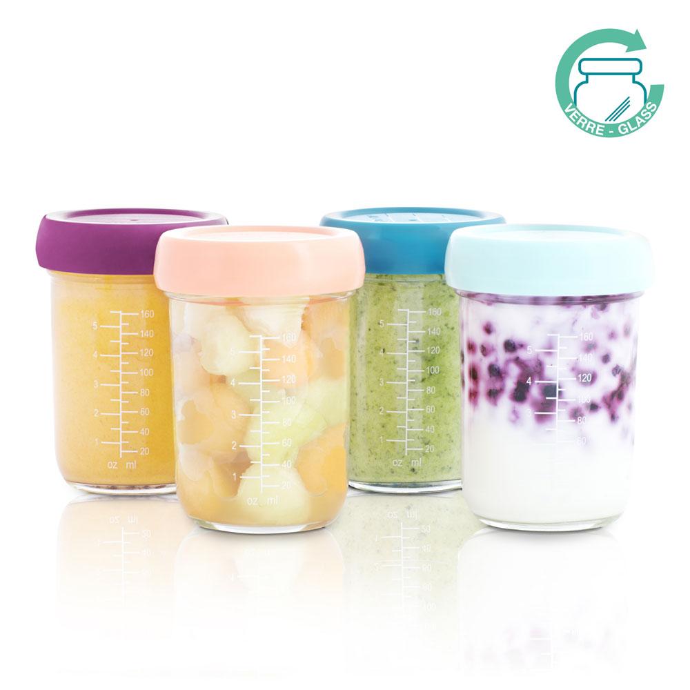 مجموعة أوعية زجاجية لطعام الأطفال 4 قطع من بيبي موف babymoov - Glass Baby Bowl 4x220ml Airtight Food Storage