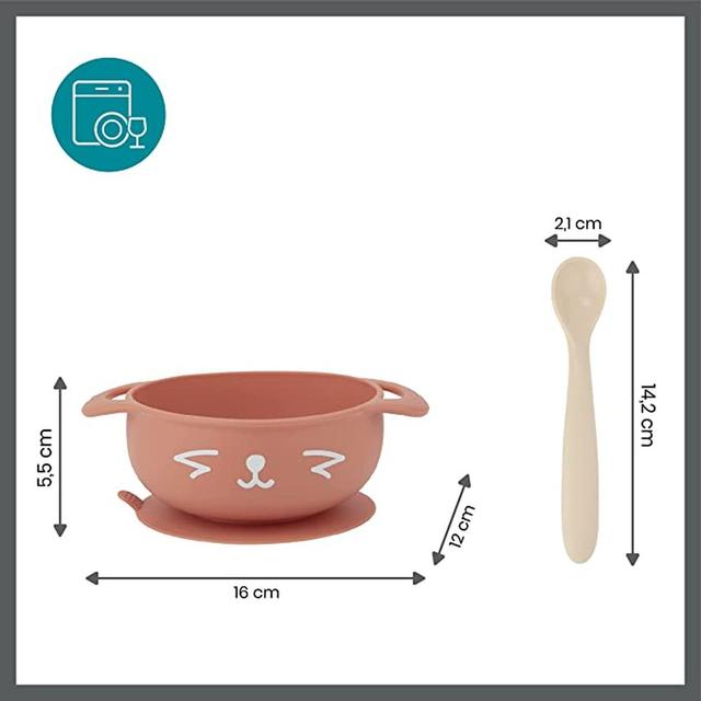 طقم وعاء و ملعقة سيليكون للأطفال بيج بيبي موف Babymoov Silicone Bowl & Spoon Weaning 2pc-Set Peach - SW1hZ2U6OTE2OTQw