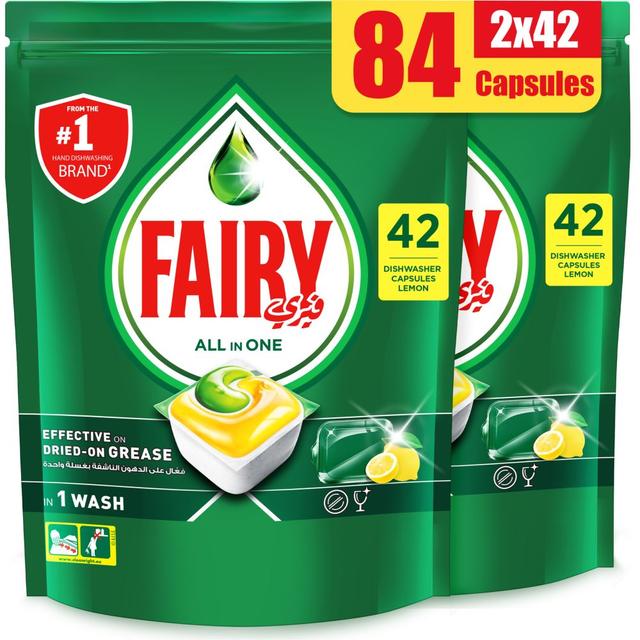 منظف غسالة الصحون فيري قطعتين Fairy All In One Dishwasher Capsules 2 x 42 Count - SW1hZ2U6OTM3Mjg4