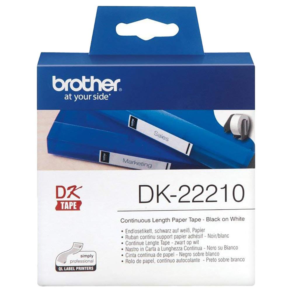 شريط طابعة ملصقات 304×29 مم أسود على أبيض لطابعات برذر (QL-800 & QL-820NWB) Brother DK-22210 Continuous Paper Label Roll